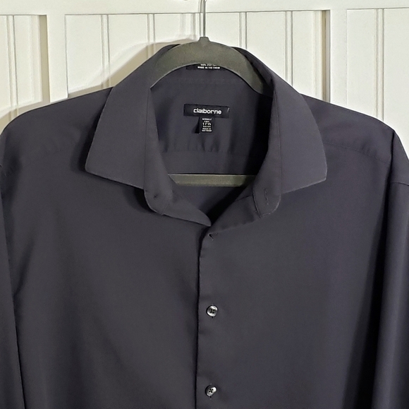 Claiborne Dress Shirt Wrinkle Free Fitted Long Sleeve Charcoal 17 1/2 XL - Picture 6 of 13